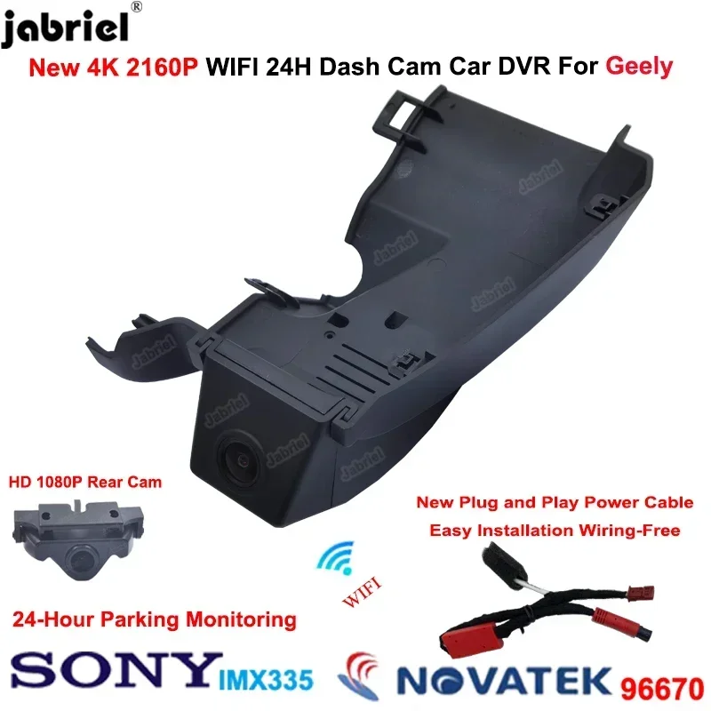 Jabriel Plug And Play Wifi 4K Car DVR Dash Cam Front and Rear Camera For 2020 2021 2022 Geely Tugella Xingyue 206T 300T 350T AWD