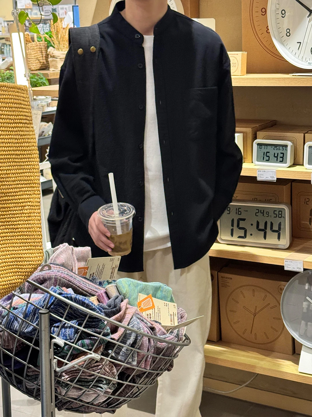 

Black Cotton Linen Long Sleeve Men's Shirt Stand Collar Workwear Jacket Commute Style Outdoor Casual Loose Fit Four Seasons