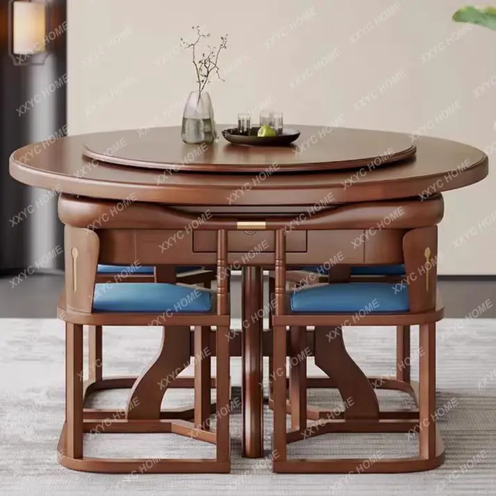 High-end solid wood mahjong table and dining table dual-purpose integrated round table silent new automatic mahjong machine