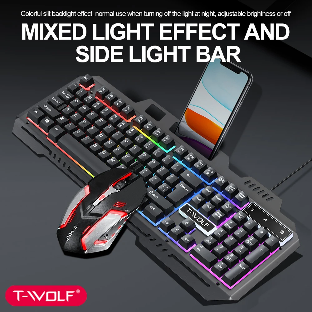 

Game Esports Keyboard and Mouse Set Gaming Computer USB Wired RGB Backlit Keyboard Laptop Accessories Ergonomic Laser MouseWheel
