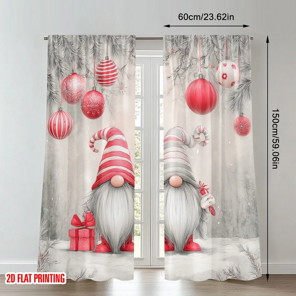 2pcs 2D flat printing Merry Christmas Trendy Curtains Christmas Gnomes Winter Snow_b Digital Printed Polyester Drapes Party &