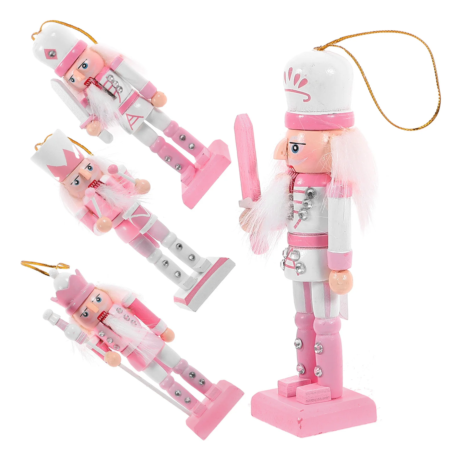 

4Pcs Nutcracker Ornaments Pink Wooden Christmas Decor Set Festival Party Supplies Christmas Decoration Nutcrackers Decorations