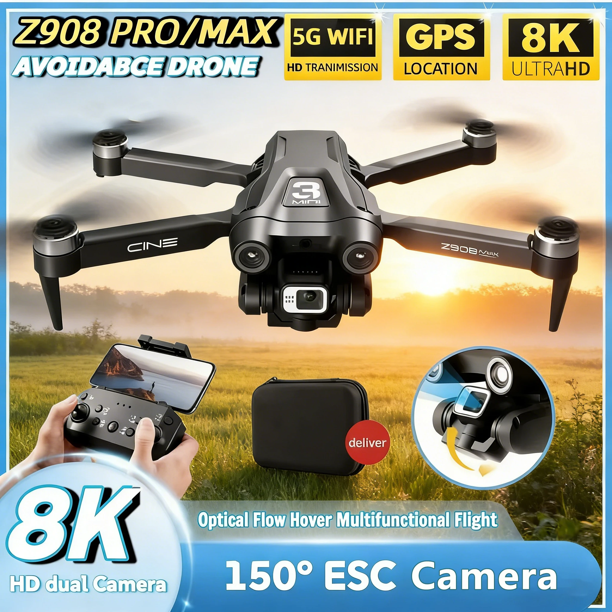 

Дрон Z908PRO/MAX с бесщеточным двигателем, складной, с камерой 8K для профессиональной аэрофотосъемки, HD-камера, 5G WIFI FPV, радиоуправляемый квадрокоптер, радиоуправляемый БПЛА, игрушка.
