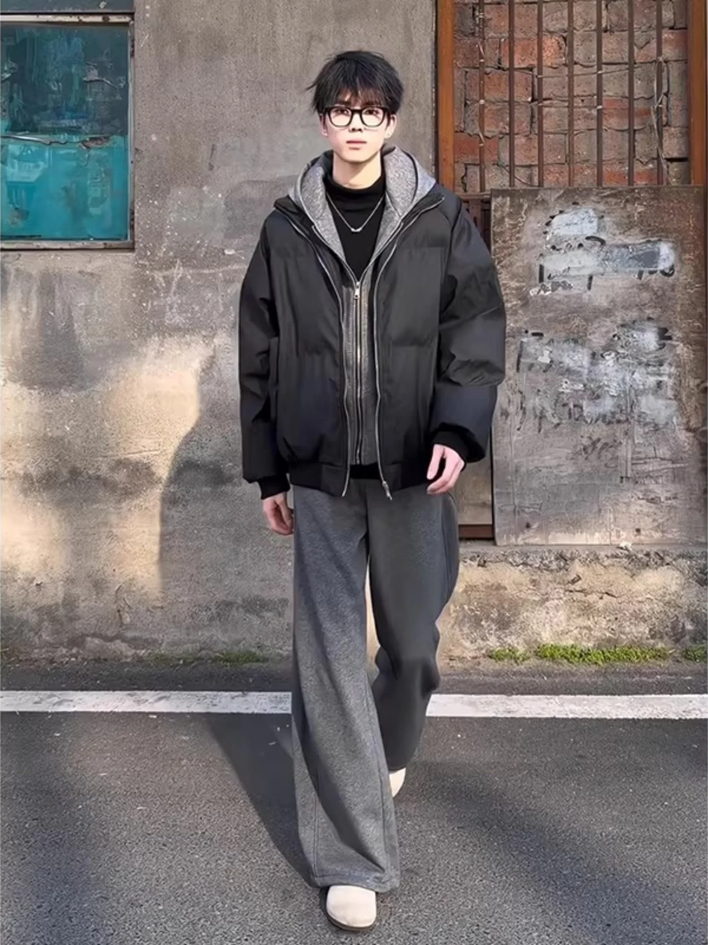 

Men's Winter Thiened Warmth PU Leather down Cotton Jaet Hooded Bread Sle Coat Cleanfit Casual Outerwear Long Sve Zip...