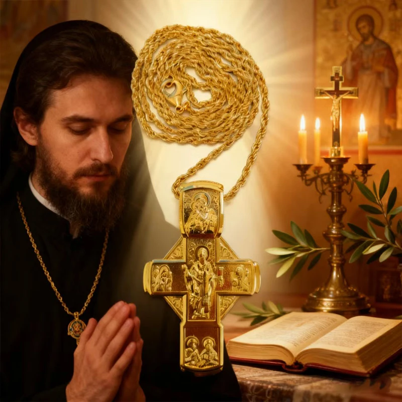 Neues 2026 Orthodoxes Jesus-Kreuz-Anhänger, Kirchenpastor-Brustanhänger, religiöse Ritualutensilien, Gebets-Legierungs-Kreuz-Halskette – Detail 7
