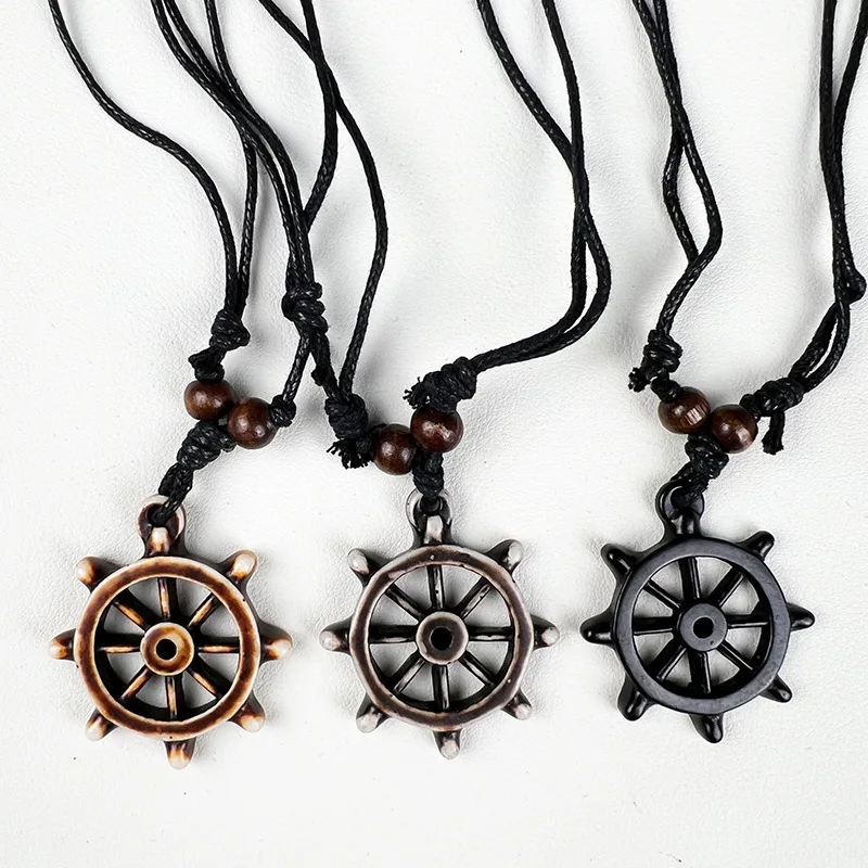 Exclusive for Cross-Border Small Rudder Resin Vintage Necklace Small Wholesale Monthly Sales over Ten Thousand Ship Steering Whe