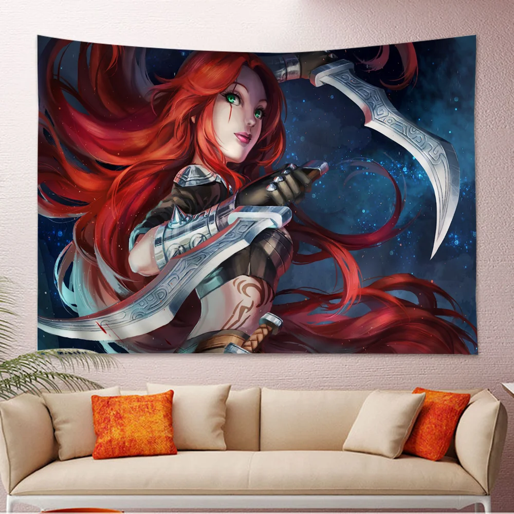 Katarina Du Couteau League Of Legends Anime Tapestry Hippie Flower Wall Carpets Dorm Decor Wall Hanging Home Decor