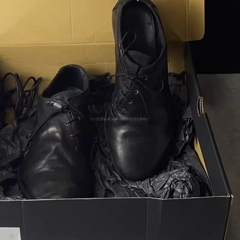 British Style Leather Shoes Horseshoe Heels Workwear Shoes Men's Loafers Lace Up Open Thread Diagonal Handsome Derby Shoes