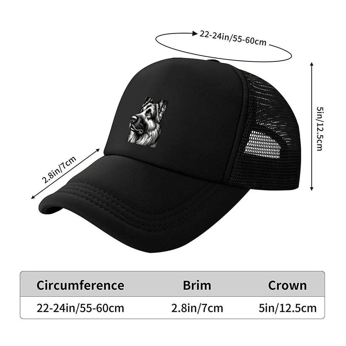 K-9 German Shepherd Graphic Print Adjustable Lightweight Sun Hat for Men & Women, Outdoor Sports & C 2026 Mesh Baseball Cap