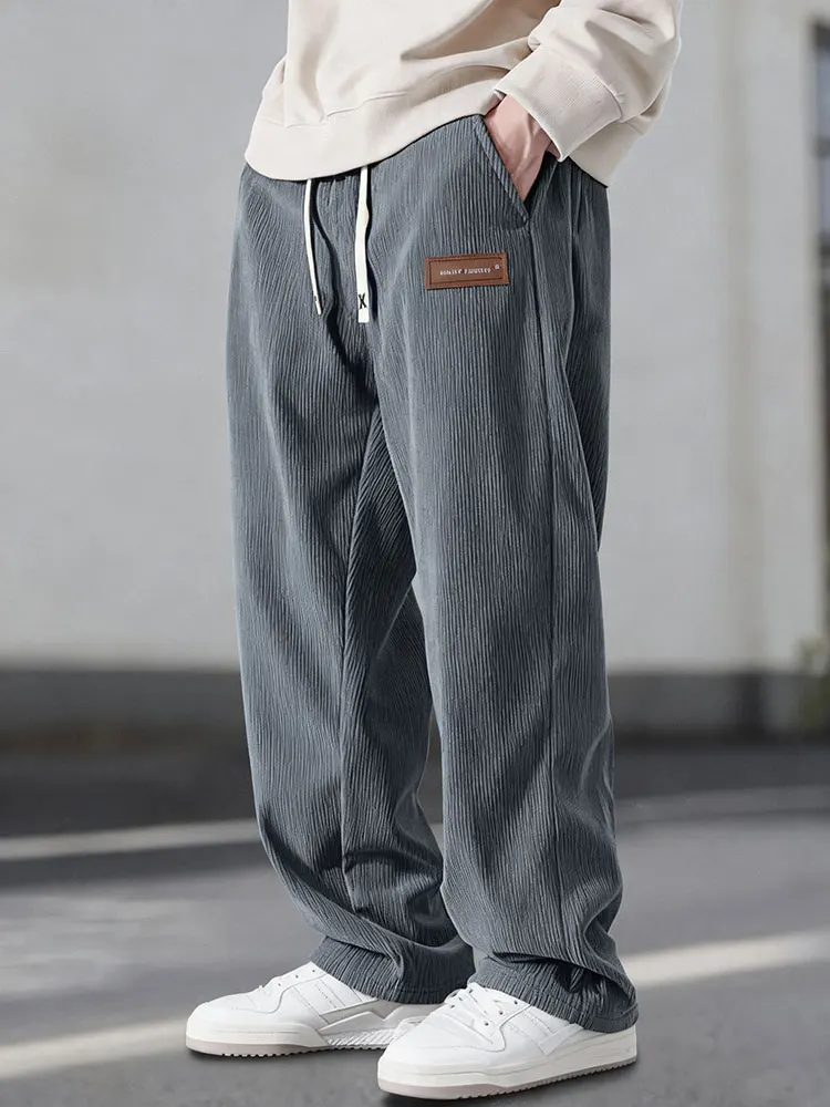 

Men Casual Pants Corduroy Trousers Loose Fit Baggy Pants Straight Sweatpants Fleece Warm Drawstring Outdoor Streetwear