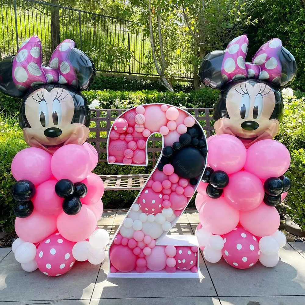 49Pcs Disney Mickey Minnie Mouse Balloons Tender Pink Number Foil Balloon For Kid Birthday Party Decor Baby Shower Supplies