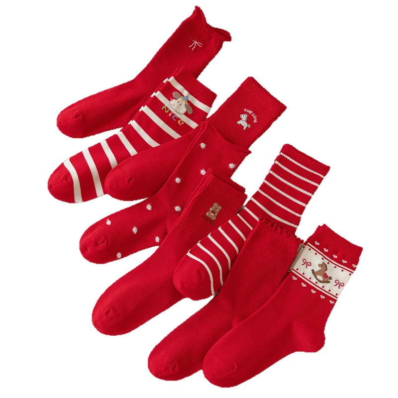 

New Year Christmas Red Cute Socks Wholesale Thick Casual Soft Autumn Winter Woman Socks
