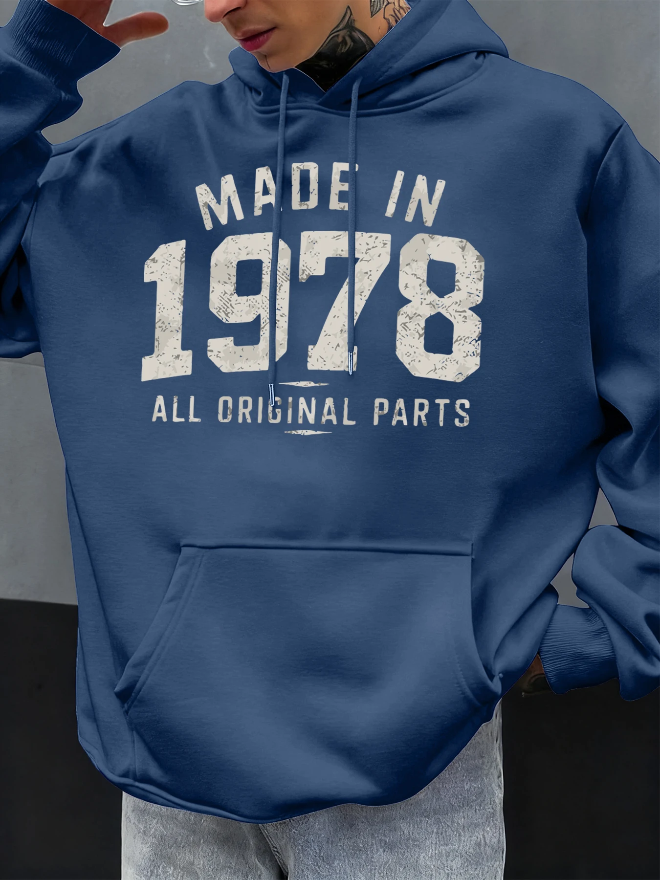 Hergestellt im Jahr 1978, alle Originalteile, bedruckt, für Herren, lässige Mode, Kapuzenpullover, übergroße Kleidung, Herbst-Fleece-Herren-Kapuzenpullover, Taschen-Kapuzenpullover