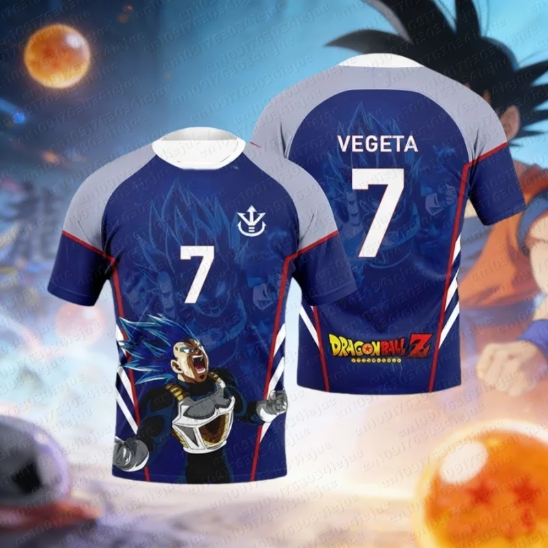 2026 Summer Dragon Ball Z Vegeta Super Saiyan Blue No.7 Football Jersey, 3D Print Oversized Loose Sports T-Shirt for Men Women