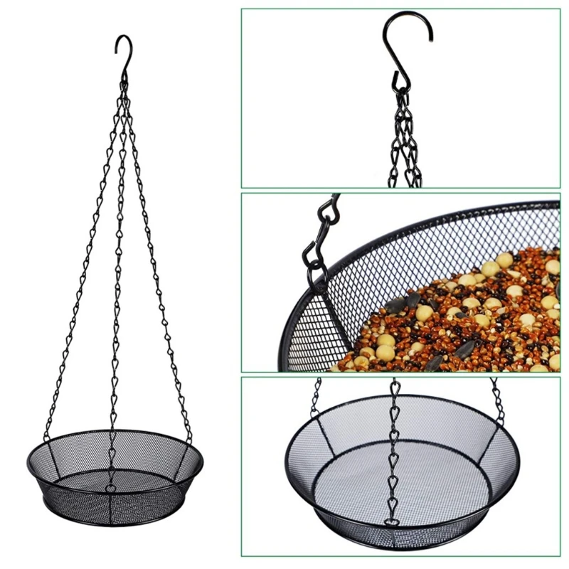 Hanging Bird Feeder Tray Platform Bird Feeder Metal Mesh Seed Tray Outdoor Yard Garden Outside Backyard Decoration