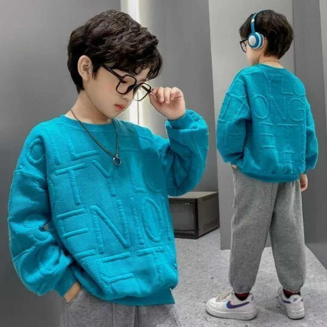 

Boys' Hoodie Spring And Autumn New 2026 Jacquard Western-style Long Sleeved T-shirt Cotton cChildren's Base Coat Jacket