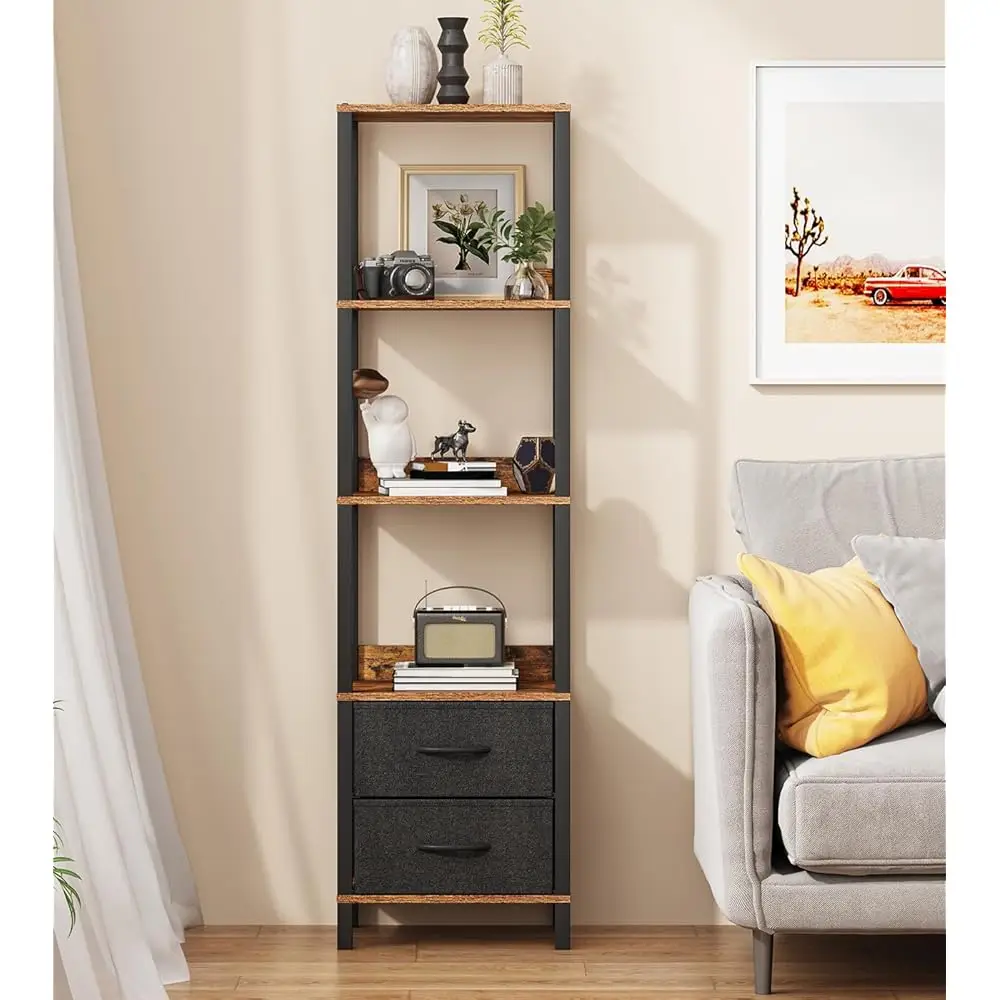 

Tall Bookshelf With Drawers, 6-Tier Tall Bookcase For Books, Garage Kit, Cds, Movies, Modern Standing Bookshelves Storage