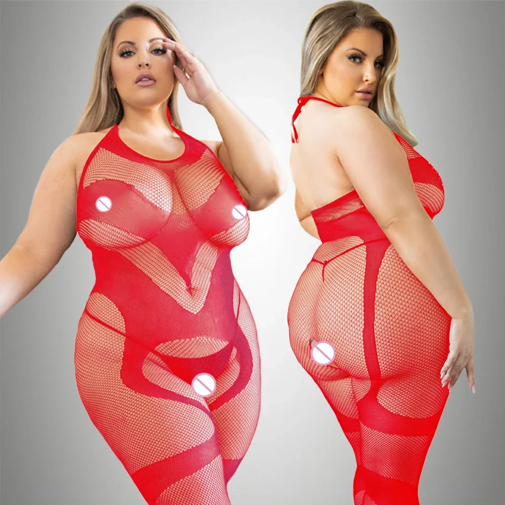 2024 New Plus Size Bodystocking Bodysuits For Women Sexy Fishnet Lingerie Babydoll Dress Porno Underwear Mesh Stockings For Sex