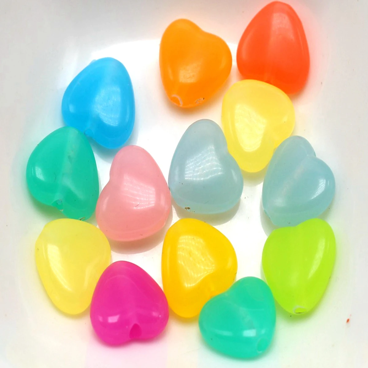 100pcs Mixed Jelly Color Acrylic Various Shape Heart Flower Charm Beads Crafts