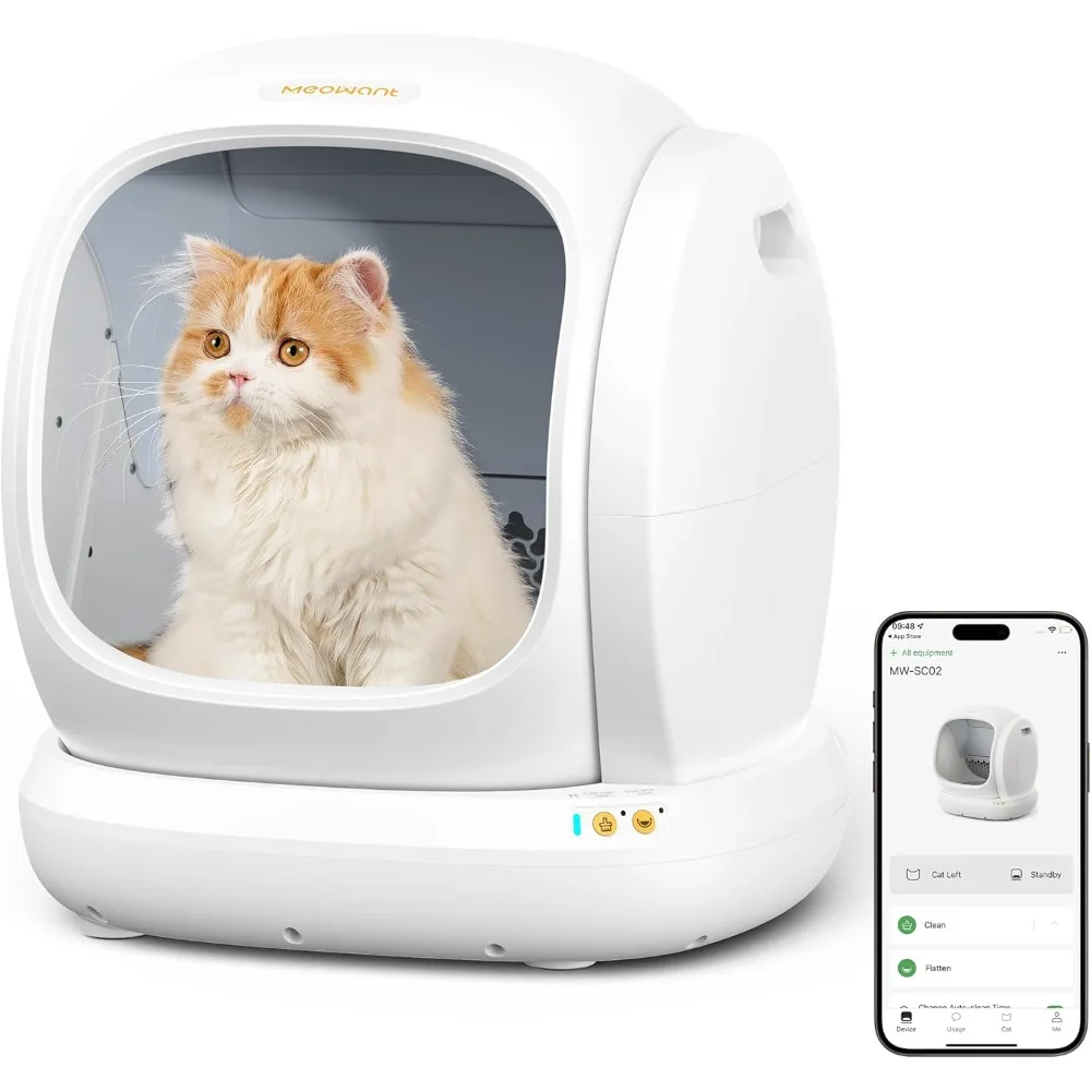 

Self Cleaning Cat Litter Box, Open-Top Automatic Cat Litter Box with Safety Protection, App Control, Odor-Free