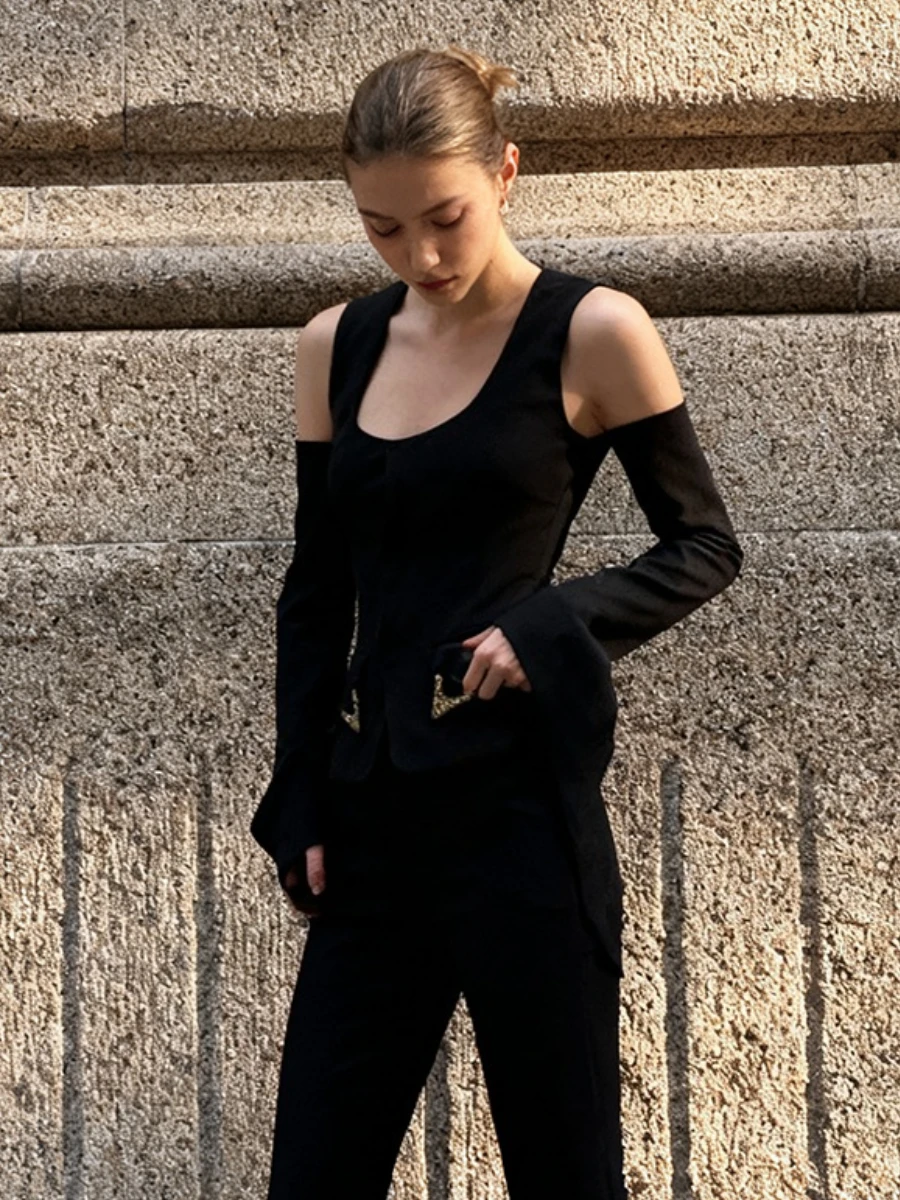 TWOTWINSTYLE Solido Dimagrante Impiombato Con Paillettes Moda Giubbotti per Le Donne Collo Quadrato Off Spalle Maniche Tunica Giacca Femminile Nuovo