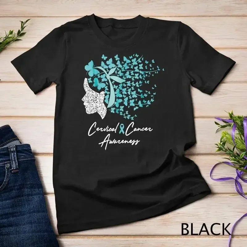 Cervical Cancer Awareness Shirt Teal Butterflies Unisex T shirt