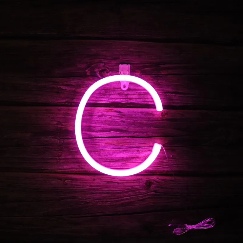 Nome lettere alfabeto luci a LED Wall Art Hanging Pink Luminous Number Lamp luce notturna decorativa Wedding Christmas Party Decor