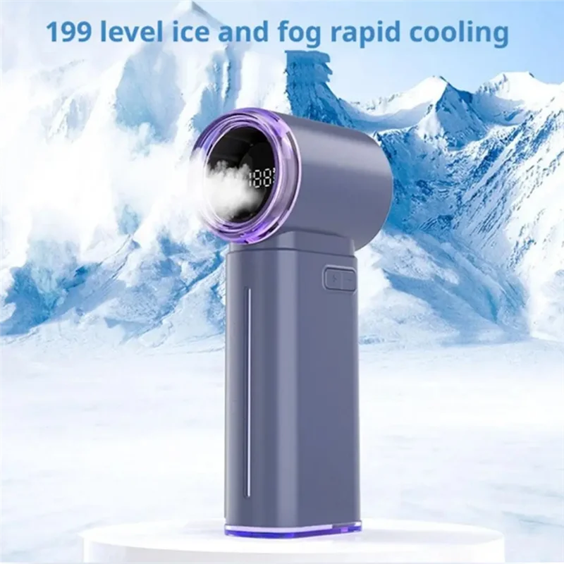 ABBK-draagbare draagbare digitale miniventilator met 199 snelheidsniveaus Ice Mist Cooling USB oplaadbare ventilator Smart Display voor buiten