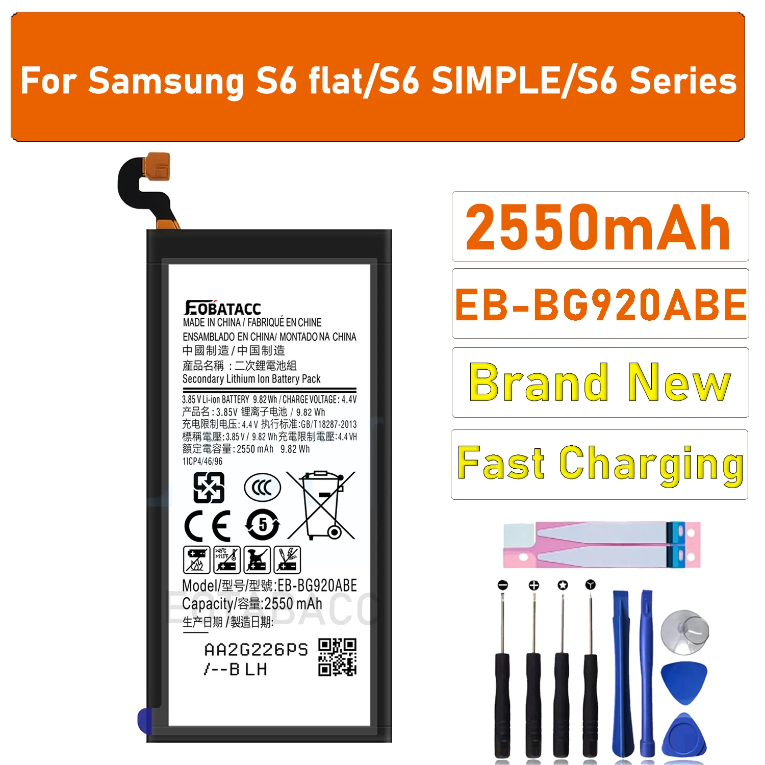 

2025 YEARS EOTABACC 100% Original EB-BG920ABE Battery For Samsung G920 /S6 flat G9208 G9209 /S6 SIMPLE/S6 Series Battery+Tools