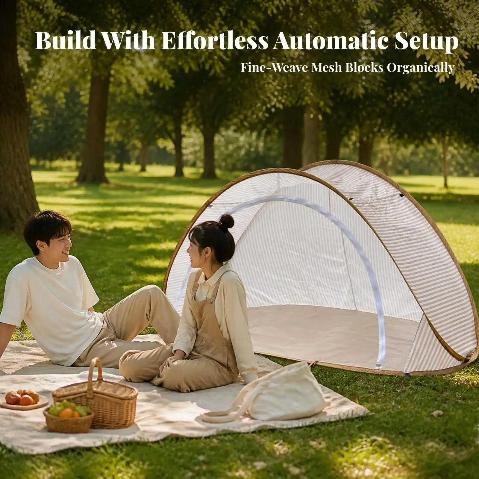 Instant-Open Camping Tent with Mesh Panels Ventilated Foldable Camping Tent with Fiberglass Poles Instant-Open Shelter No-Setup