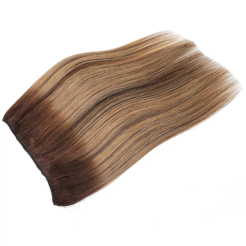 Extensiones de Cabello Remy invisible para mujer, cabello humano liso, resaltado, alambre de pescado, Micro cabello de encaje, línea de pescado