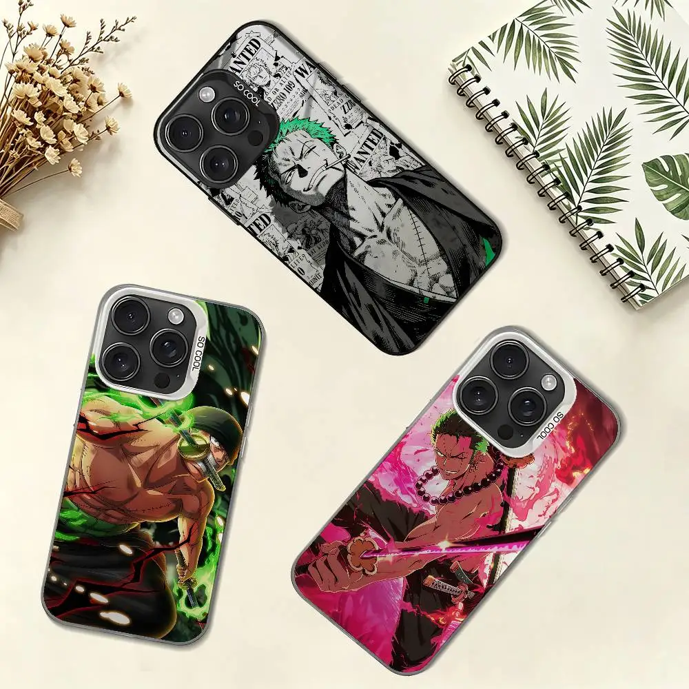 One Piece Roronoa Zoro Color Silver Electroplated Shockproof Case For IPhone 17 16 15 14 13 12 11 Pro Max