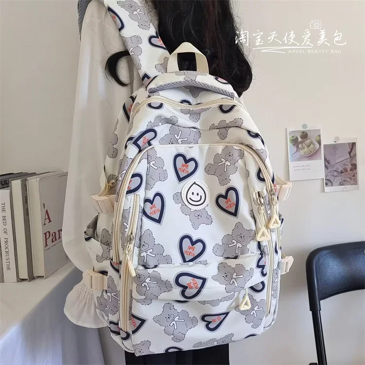 

Schoolbag Junior High School Girls Simple All-match Love Niche Design Bags 2024 New College Student Backpack