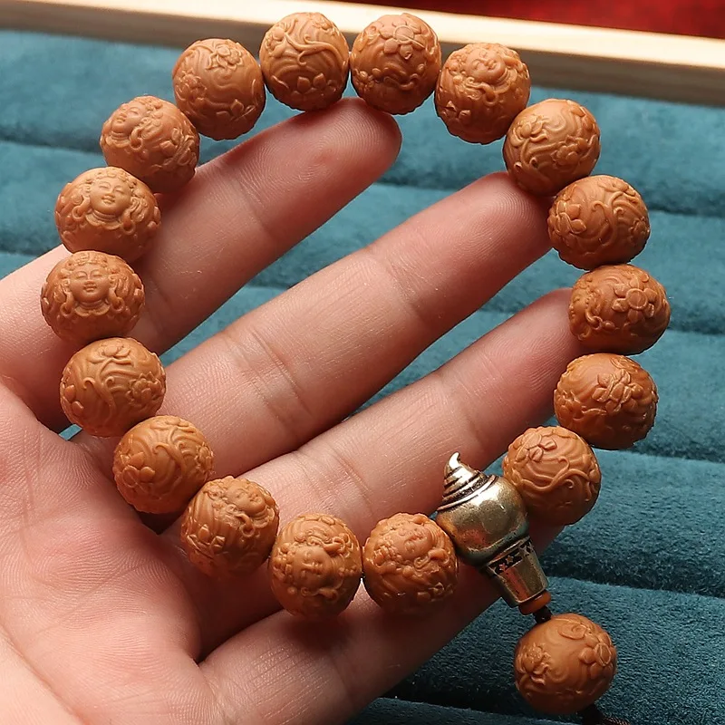 Monkey Head Peach Pit Dynasty Bracelet Zodiac Natal Carving Crafts Kowloon Maitreya Guanyin Bodhisattva Buddha