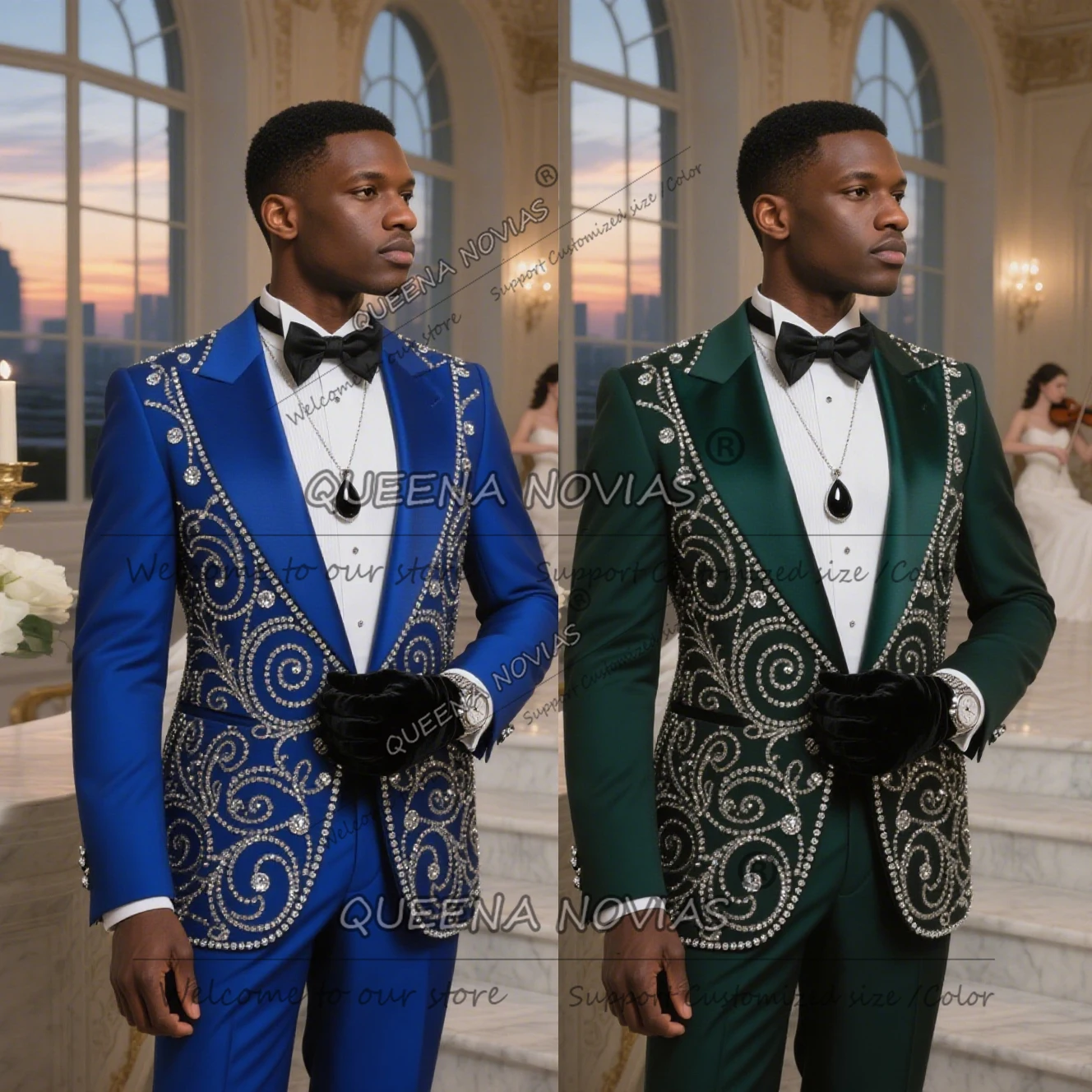 

Мужской модный костюм с бусинами, наряд для свадьбы, комплект из 2 предметов, однобортный пиджак для выпускного вечера, индивидуальный мужской смокинг для банкета, вечеринки, Ropa Hombre