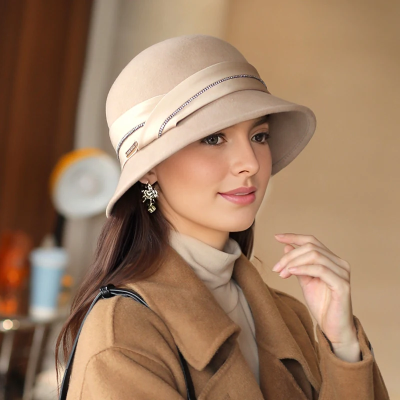 Hat Women\'s Autumn/Winter Wool Fisherman Hat Fashionable and Minimalist Bowl Hat British Retro Japanese Style Show Face Small Ou