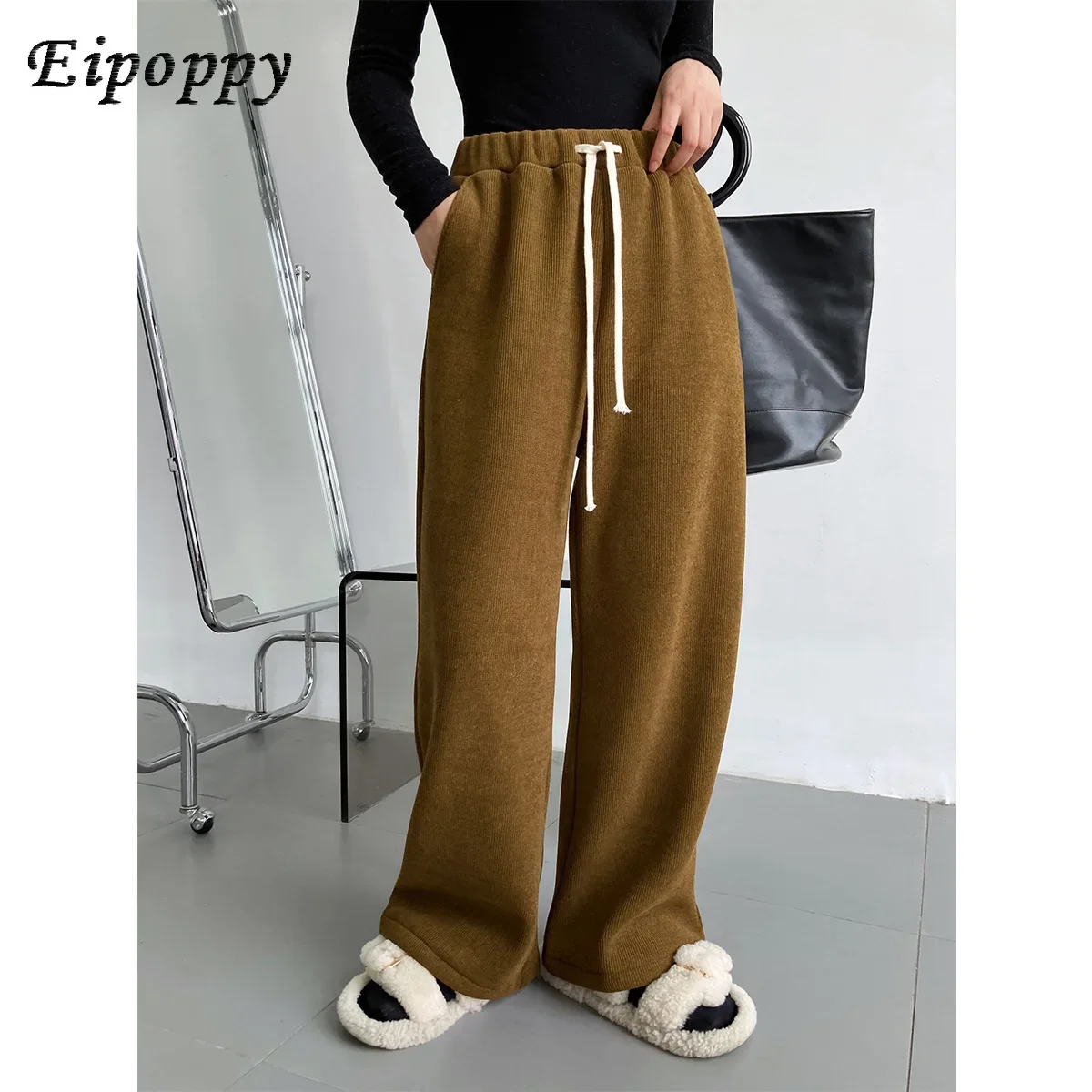 

Fleece-lined Thick Chenille Wide-Leg Pants Women's Winter Corduroy Mop Pants