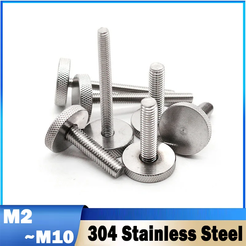 GB835 304 Stainless Steel Knurl Flat Big Round Head Hand Tighten Screws Decorative Thumb Screw Adjusting Bolt M2 M2.5 M3~M10