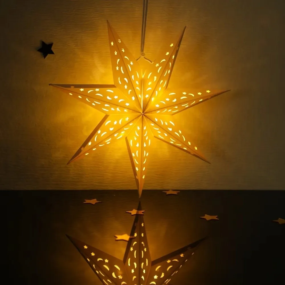 Decoración de Año Nuevo, colgantes de estrellas caladas, cubierta de luz navideña de papel Eid Mubarak, rejilla de ventana, decoraciones para el hogar