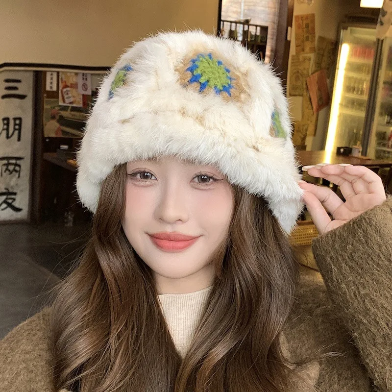 Cute Hat Women Autumn And Winter New Warm Joker Small Plush Ear Cap Fuzzy Wool Hat