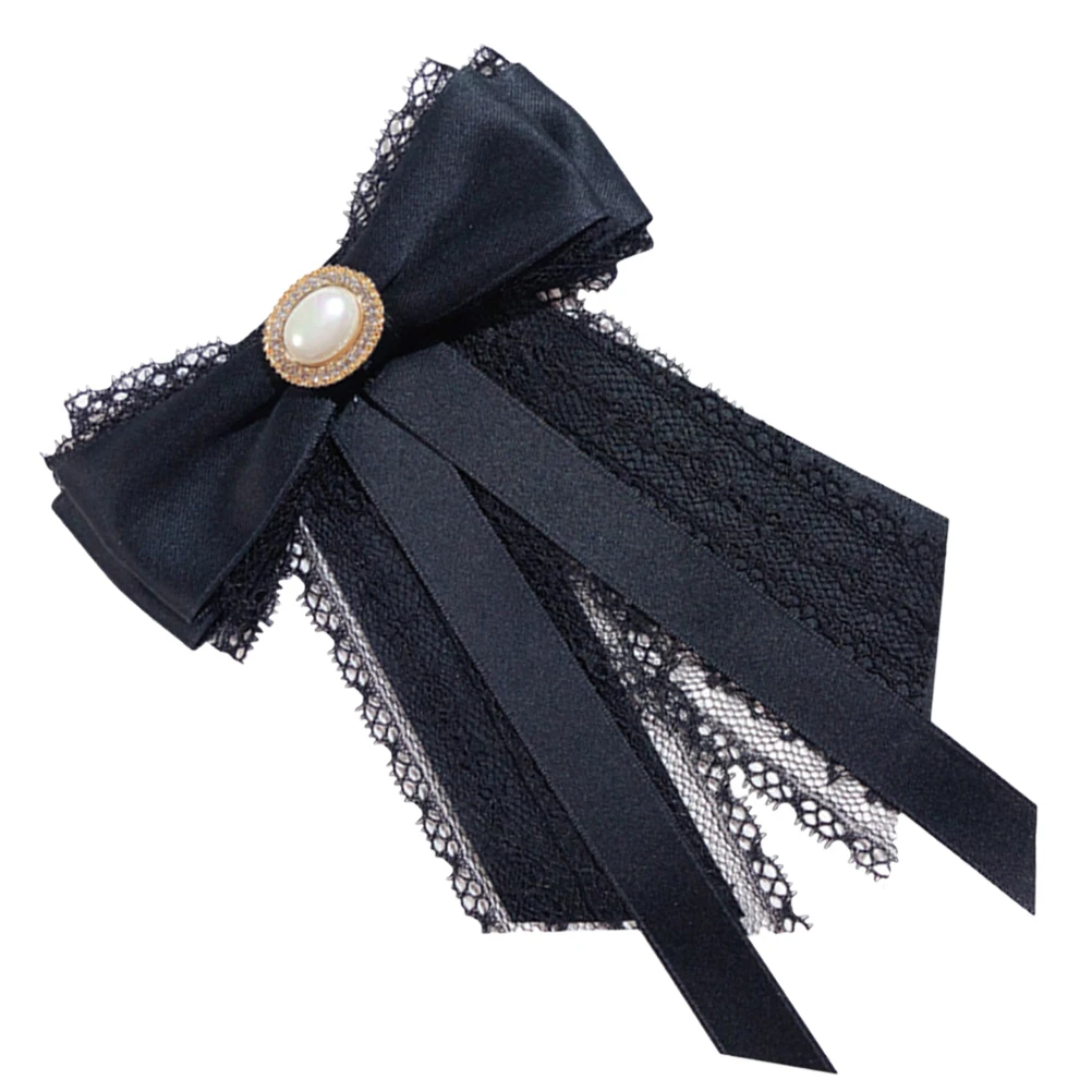 

Imitation Pearl Bow Brooch Ribbon Pre-Tied Neck Tie for Women Elegant Wedding Party Banquet Accessories Bow Tie Brooch