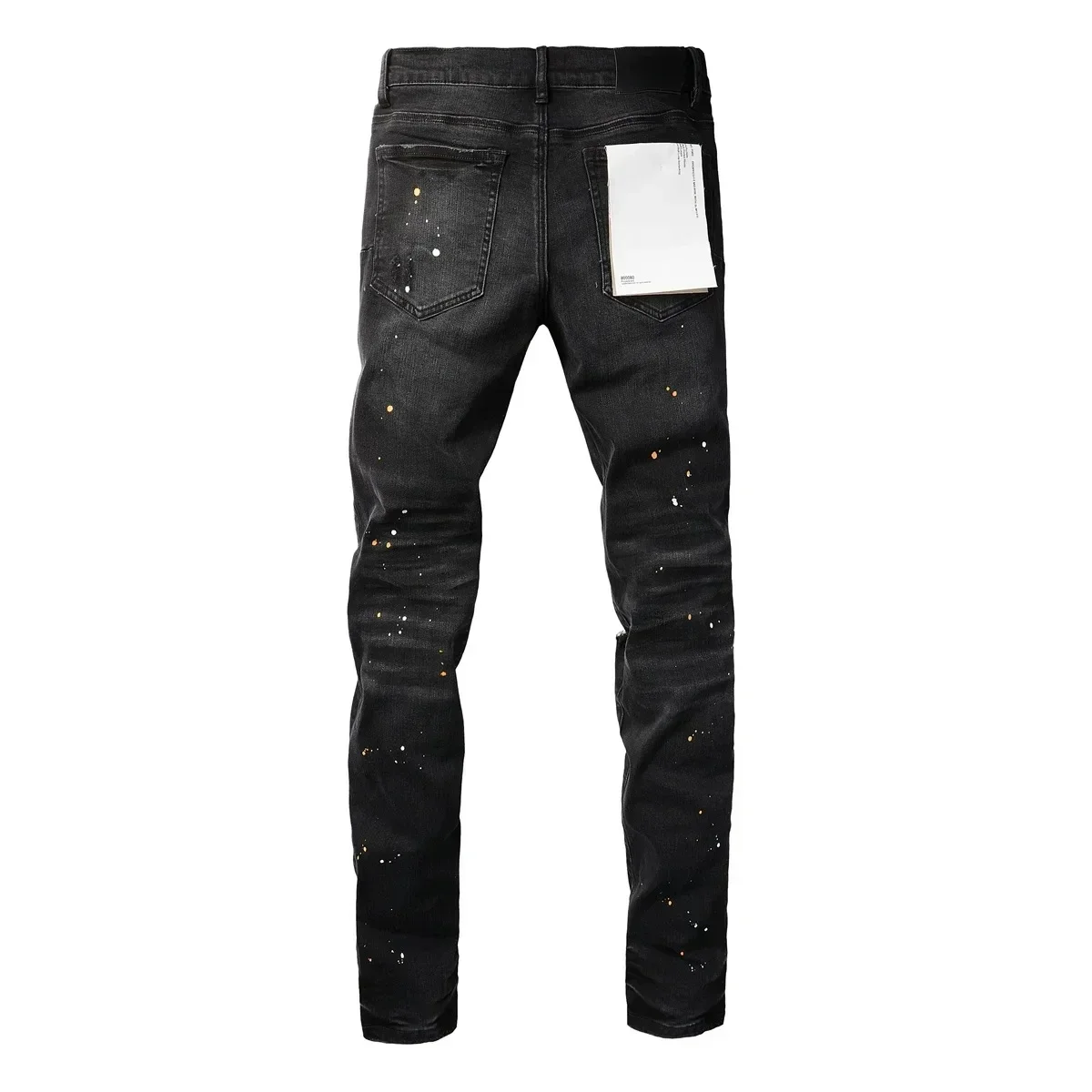 New Fashion High quality Purples Jeans Men High Street Black Paint Dot Knife Cut Hole Repair Low Rise Skinny Denim brand Pants