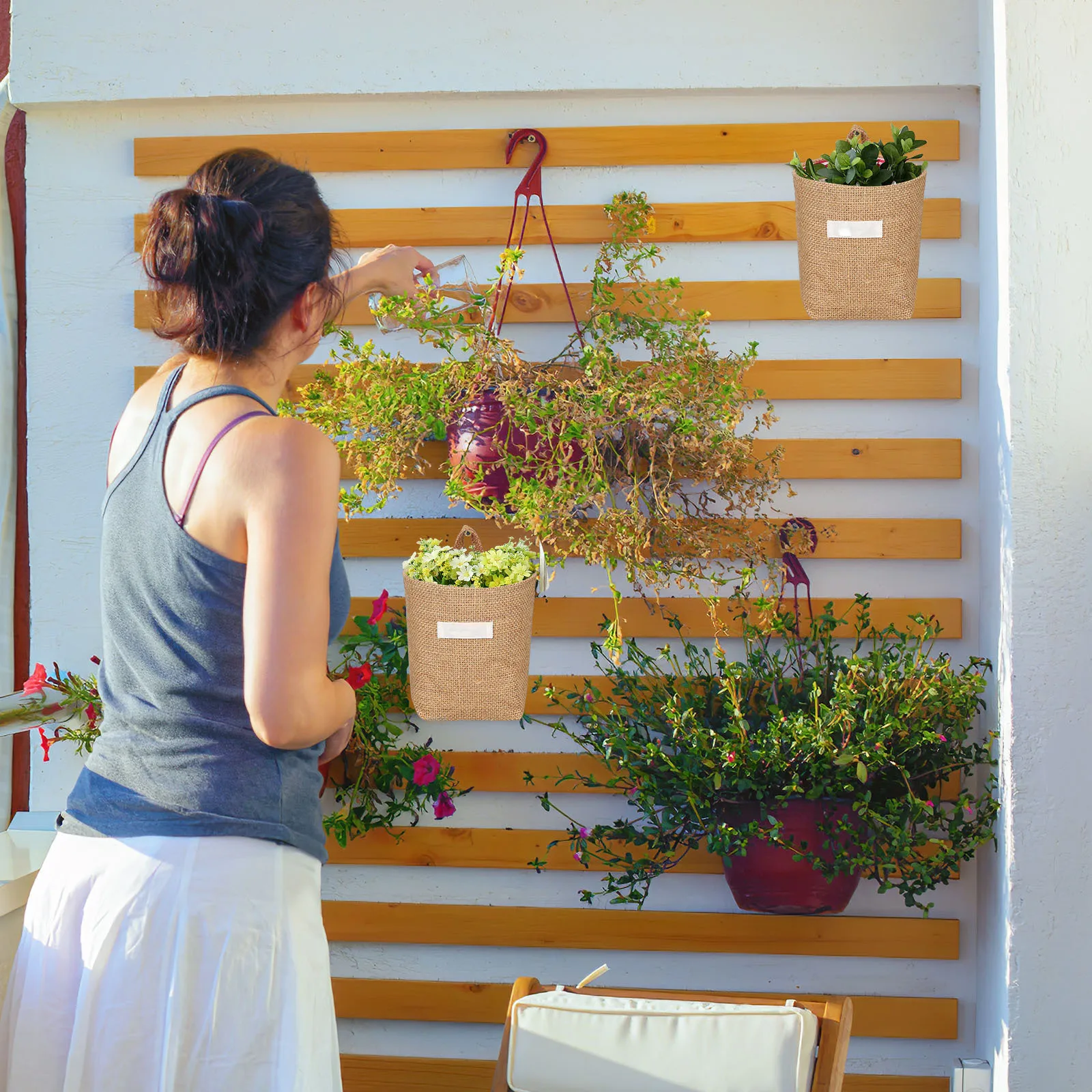 

6Pcs Cotton Linen Wall Hanging Storage Bags Organizer Hanging Basket for Door Wall Bedroom Bathroom Multi Purpose Storage