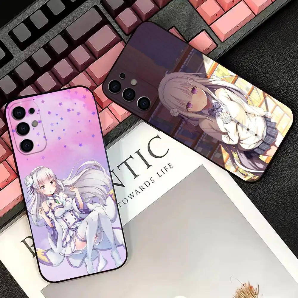 Anime ReZero Emilia Waifu Phone Case For Samsung S25,S24,S21,S22,S23,S30,Ultra,S20,Plus,Fe,Soft Silicone Black Cover