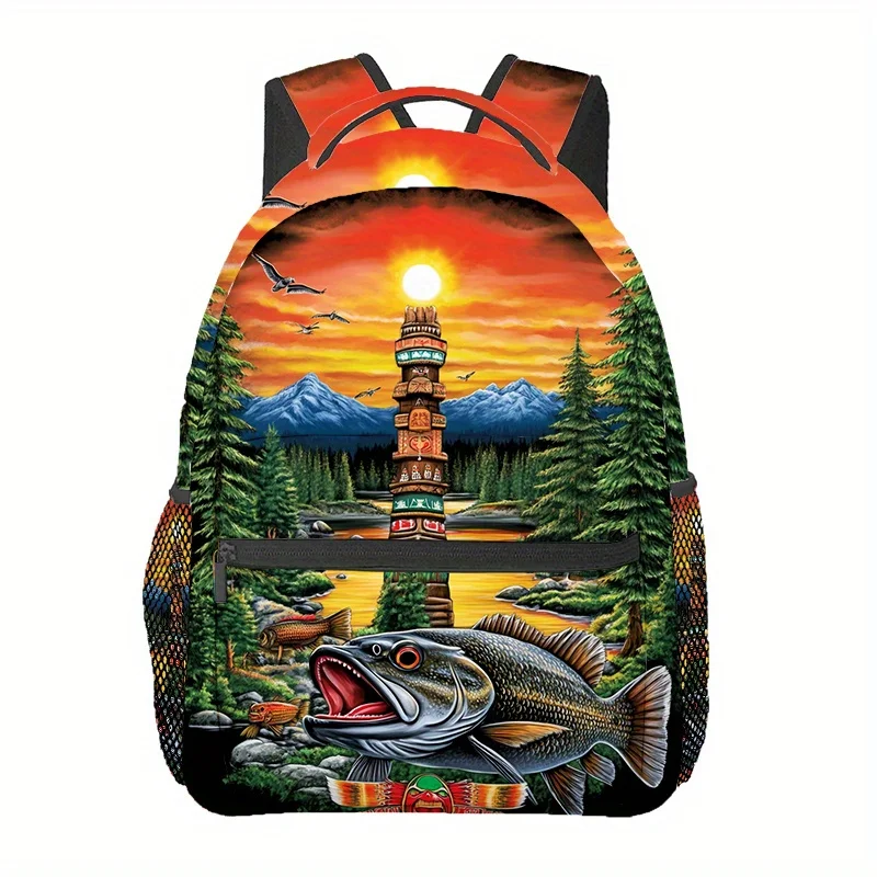 Bass Fish Jumping Outdoor sports backpack travel backpack adjustable comfortable shoulder strap suitable for hiking beach travel