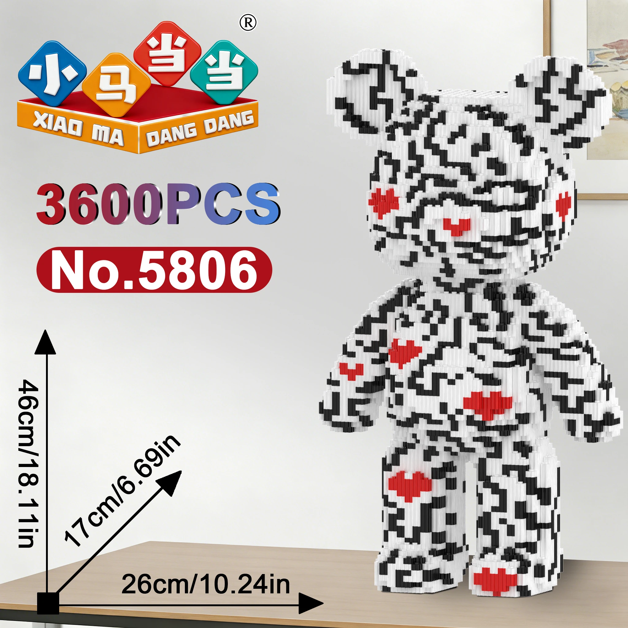 

3600Pcs Cute Love Violent Bear Building Blocks Toys Living Room Decoration Kawaii Puzzle Assembly Toy Creative Gift Model Blocks