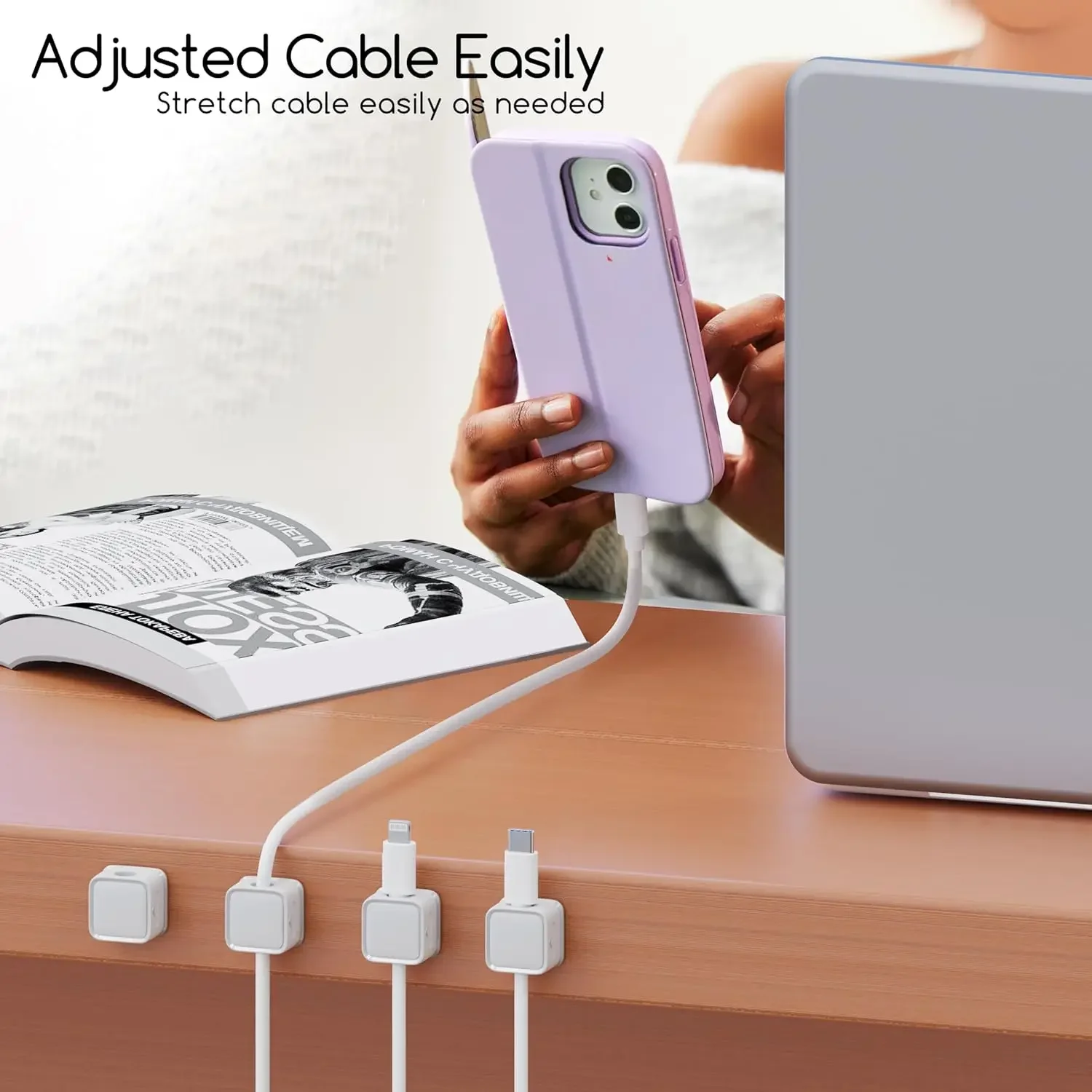 1/3/6PCS Magnetic Cable Clips Cable Smooth Adjustable Cord Holder Under Desk Cable Management Wire Keeper Cable Organizer Holder