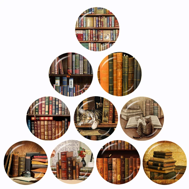 Library Books Photo 10 Pcs 12mm/16mm/18mm/20mm/25mm/30mm Round Photo Glass Cabochon Demo Flat Back Making Finding