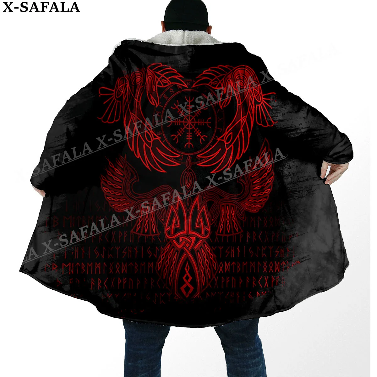 Norse mitologi Vegvisir Viking simbol tebal hangat jubah bertudung mantel Pria mantel tahan angin jubah bulu domba jubah bertudung selimut-122