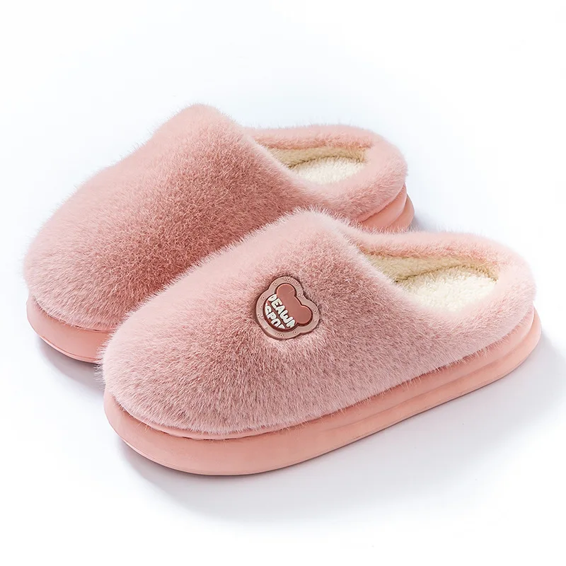 

Woman Pink Slippers Plush Anti Slip Sole Fashion Fluffy Warm Slippers Use Indoor Outdoor Cotton Shoes 2025 New